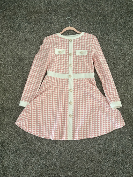SHEIN Dresses & Skirts - Pink and White Houndstooth Button-Front Dress